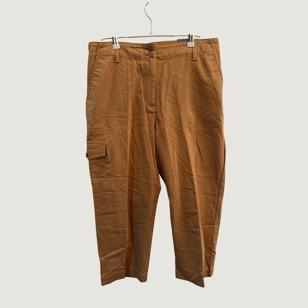 Talbots Supersoft Cargo Pant Womens 10P Tan High Waist Straight Leg Crop NWT
